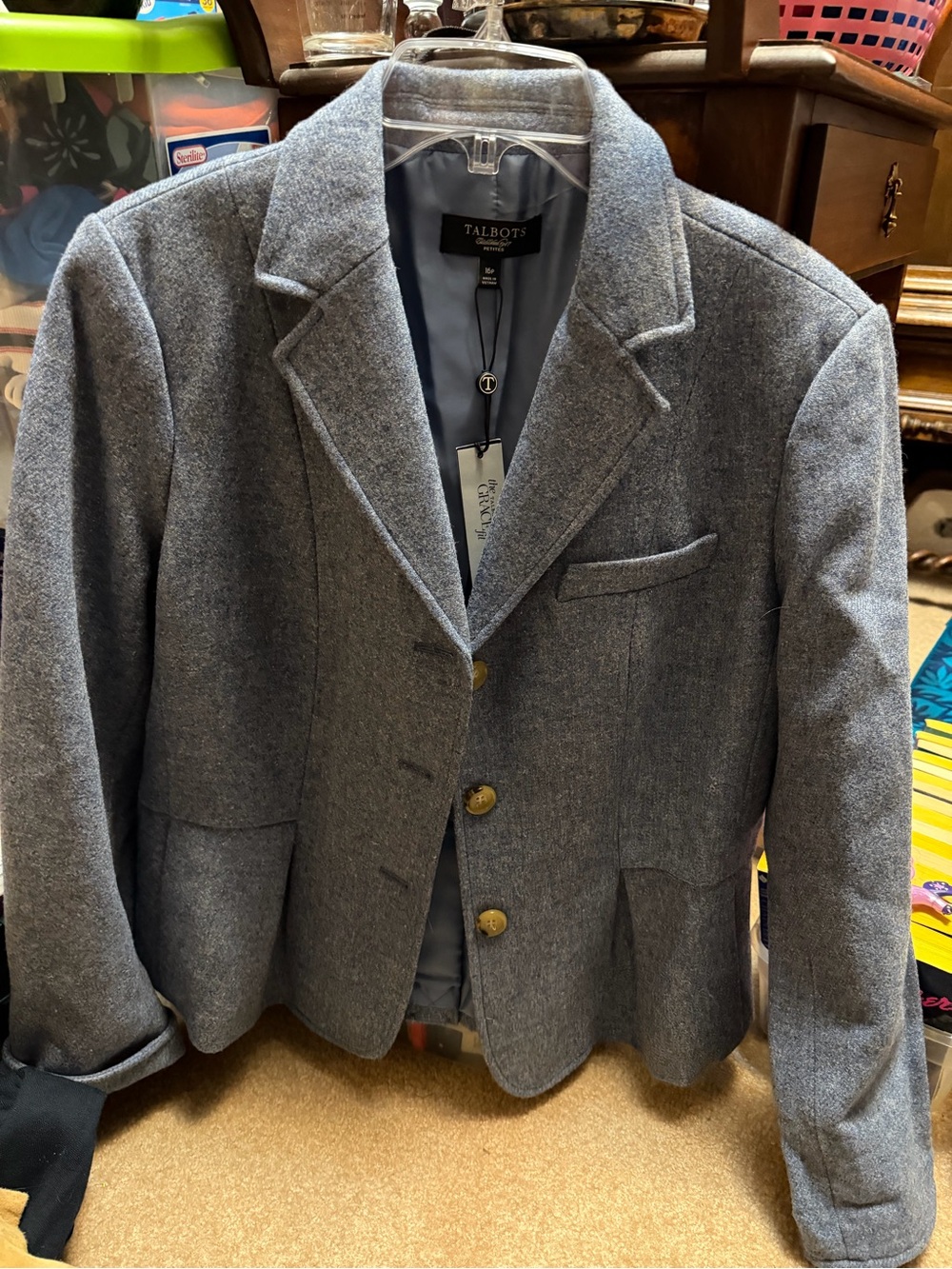 NWT Talbots Petites light blue wool-blend longsleeve blazer size 16 P